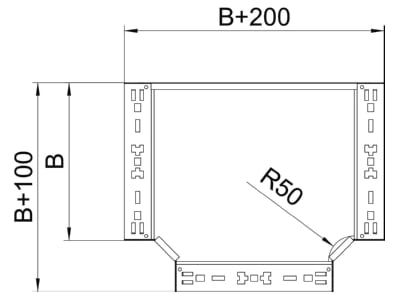 Dimensional drawing 1 OBO RTM 310 FS Tee for cable tray  solid wall  100x35mm
