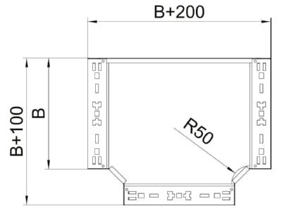 Dimensional drawing 2 OBO RTM 310 FS Tee for cable tray  solid wall  100x35mm