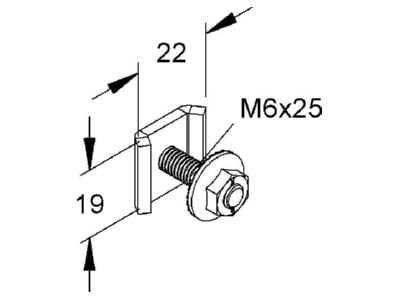 Dimensional drawing Niedax GTVM 6X25 V Length  and angle joint