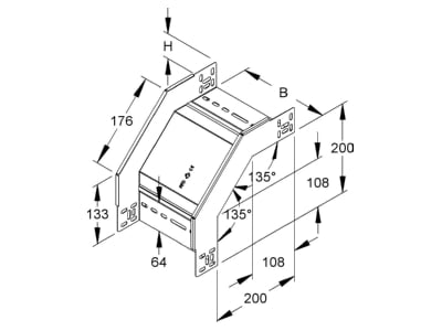 Dimensional drawing Niedax RFD 60 100 F Bend for cable tray  solid wall 