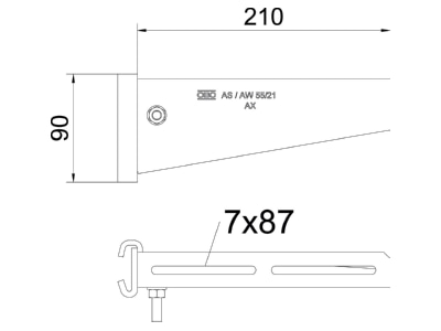 Dimensional drawing 2 OBO AS 55 21 FT Profile console for cable support