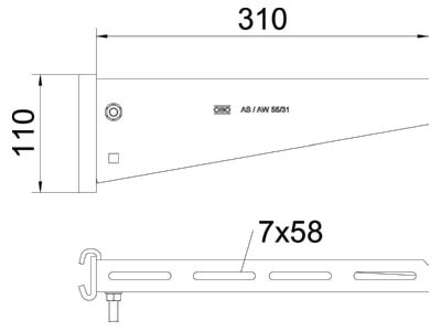 Dimensional drawing 1 OBO AS 55 31 FT Profile console for cable support
