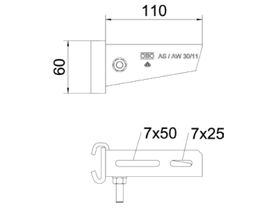 Mazeichnung 1 OBO AS 30 11 FT Stielausleger tauchfeuervz  110mm