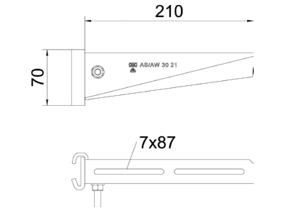 Mazeichnung 1 OBO AS 30 21 FT Stielausleger tauchfeuervz  210mm