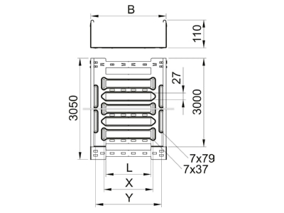 Dimensional drawing 1 OBO MKSM 120 A2 Cable tray 110x200mm MKSM 120 VA4301
