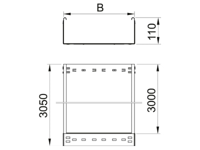 Dimensional drawing 2 OBO MKSMU 130 A2 Cable tray 110x300mm MKSMU 130 VA4301