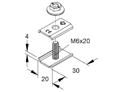 Mazeichnung Niedax GRV M6X20 V Universal Verbinder