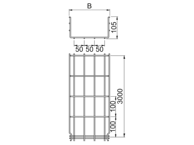 Mazeichnung 1 OBO GRM 105 600 A2 Gitterrinne 105x600x3000mm GRM105 600VA4301