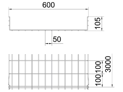 Mazeichnung 2 OBO GRM 105 600 A2 Gitterrinne 105x600x3000mm GRM105 600VA4301