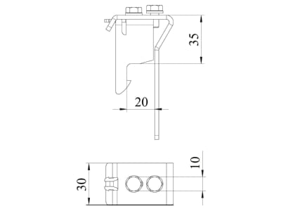 Dimensional drawing 1 OBO AH 35 WS A2 Clamp for cover cable support system AH 35 WS VA4301
