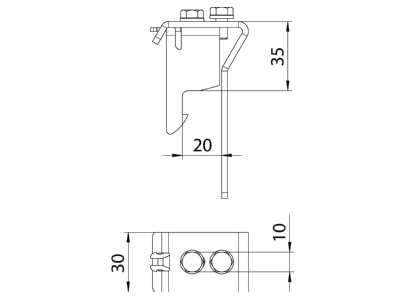 Dimensional drawing 2 OBO AH 35 WS A2 Clamp for cover cable support system AH 35 WS VA4301