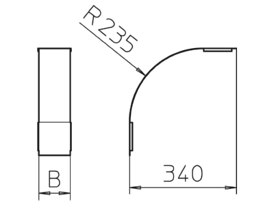 Dimensional drawing 1 OBO DBV 110 200 F FS Bend cover for cable tray 200mm
