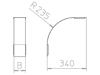 Dimensional drawing 2 OBO DBV 110 200 F FS Bend cover for cable tray 200mm