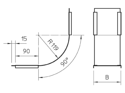 Dimensional drawing 2 OBO DBV 150 S FS Bend cover for cable tray 150mm