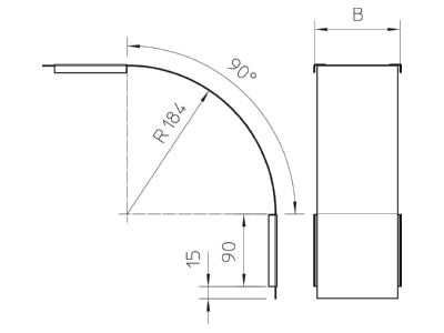 Dimensional drawing 1 OBO DBV 60 150 F FS Bend cover for cable tray 150mm
