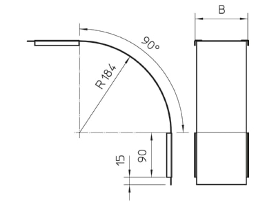 Dimensional drawing 2 OBO DBV 60 150 F FS Bend cover for cable tray 150mm