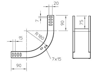 Dimensional drawing 2 OBO DBV 85 200 F FS Bend cover for cable tray 200mm