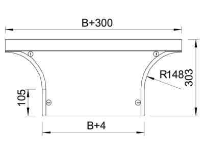 Dimensional drawing 1 OBO DFAA 500 DD Add on tee cover for cable tray 500mm
