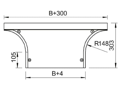 Dimensional drawing 2 OBO DFAA 500 DD Add on tee cover for cable tray 500mm