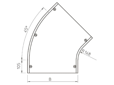 Dimensional drawing 1 OBO DFB 45 500 DD Bend cover for cable tray 500mm
