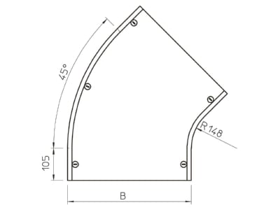 Dimensional drawing 1 OBO DFB 45 550 DD Bend cover for cable tray 550mm
