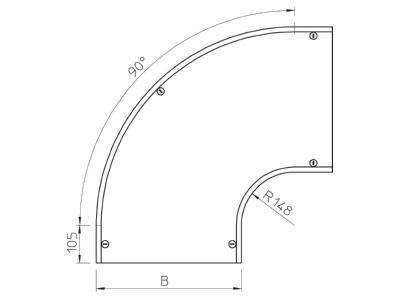 Dimensional drawing 1 OBO DFB 90 600 DD Bend cover for cable tray 600mm
