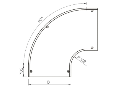 Dimensional drawing 2 OBO DFB 90 600 DD Bend cover for cable tray 600mm