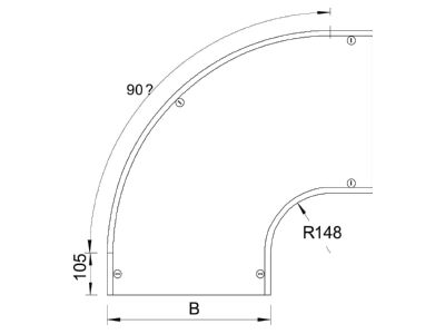 Dimensional drawing 1 OBO DFB 90 600 A2 Bend cover for cable tray 600mm DFB 90 600VA4301
