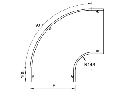 Dimensional drawing 2 OBO DFB 90 600 A2 Bend cover for cable tray 600mm DFB 90 600VA4301