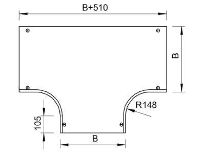 Dimensional drawing 1 OBO DFT 400 DD Tee cover for cable tray 400mm
