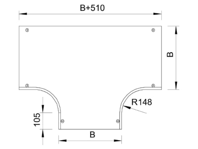 Dimensional drawing 2 OBO DFT 400 DD Tee cover for cable tray 400mm