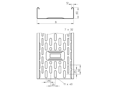 Dimensional drawing 1 OBO DKS 630 FT Cable tray 60x300mm
