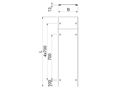 Dimensional drawing 1 OBO DMFR 200 FT Cover for cable support system 200mm
