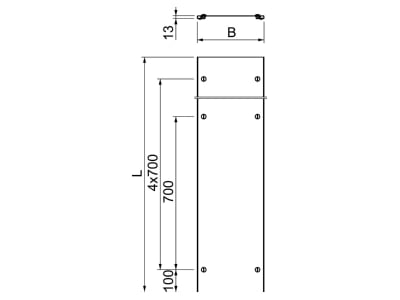 Dimensional drawing 2 OBO DMFR 200 FT Cover for cable support system 200mm