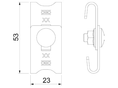 Dimensional drawing 2 OBO GEV 36 A4 Corner connector for cable support GEV 36 VA4401 SP