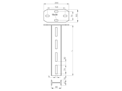 Dimensional drawing 1 OBO IS 8 K 300 FT Ceiling profile for cable tray 3000mm
