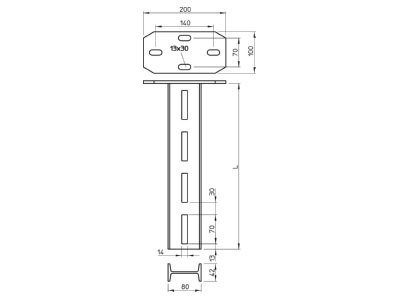 Dimensional drawing 2 OBO IS 8 K 300 FT Ceiling profile for cable tray 3000mm