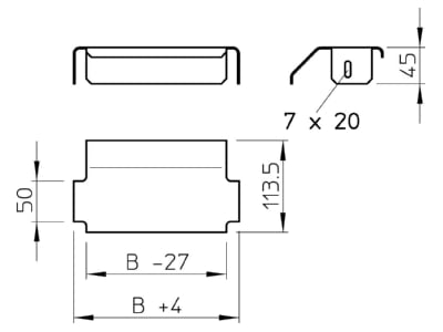 Dimensional drawing 1 OBO LALB 20 FT Corner plate for cable ladder
