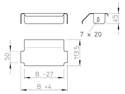 Dimensional drawing 2 OBO LALB 20 FT Corner plate for cable ladder