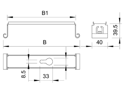 Dimensional drawing 1 OBO MAH 075 FS Ceiling bracket for cable tray
