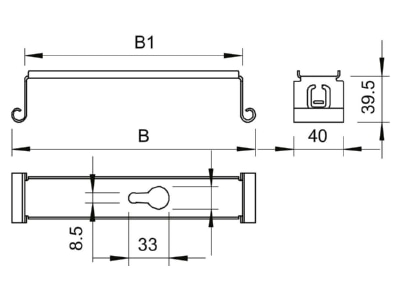 Dimensional drawing 2 OBO MAH 075 FS Ceiling bracket for cable tray