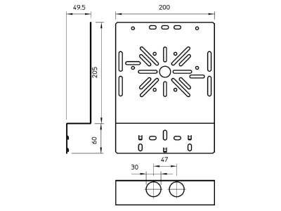 Dimensional drawing 1 OBO MP WI GR  DD Mounting plate for cable support system
