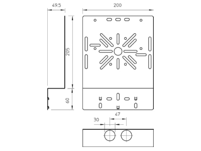 Dimensional drawing 2 OBO MP WI GR  DD Mounting plate for cable support system