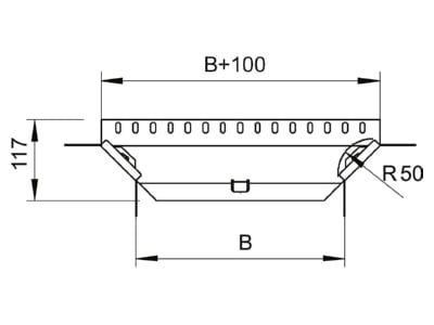 Dimensional drawing 1 OBO RAA 110 FT Add on tee for cable tray  solid wall 
