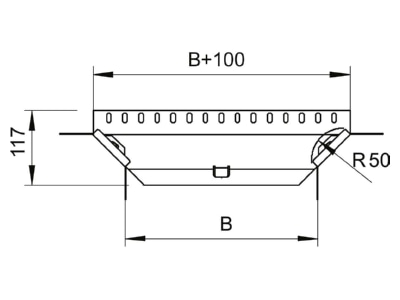 Dimensional drawing 1 OBO RAA 130 FT Add on tee for cable tray  solid wall 
