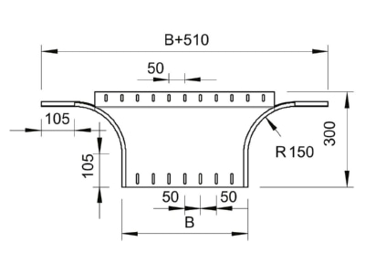 Dimensional drawing 1 OBO RAA 850 FT Add on tee for cable tray  solid wall 
