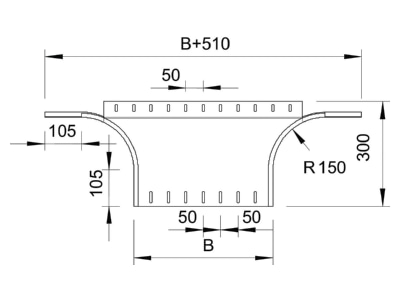 Dimensional drawing 2 OBO RAA 850 FT Add on tee for cable tray  solid wall 