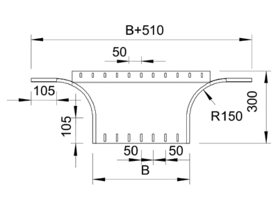 Dimensional drawing 1 OBO RAA 650 A2 Add on tee for cable tray  solid wall  RAAU 650 VA4301
