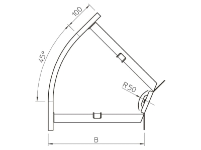 Dimensional drawing 1 OBO RB 45 120 FT Bend for cable tray  solid wall 
