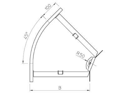 Dimensional drawing 2 OBO RB 45 120 FT Bend for cable tray  solid wall 